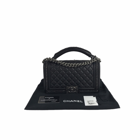 Black Quilted Calfskin Leather Paris-Salzburg Medium Boy Top Handle Bag W/RHW - Picture 2 of 16